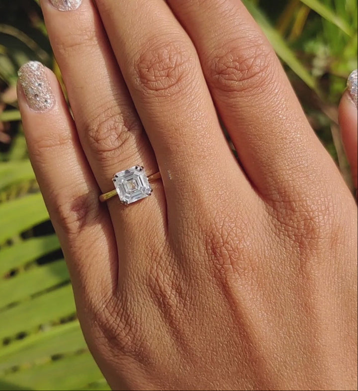 Moissanite Ring - Elegant Asscher Cut Engagement Ring