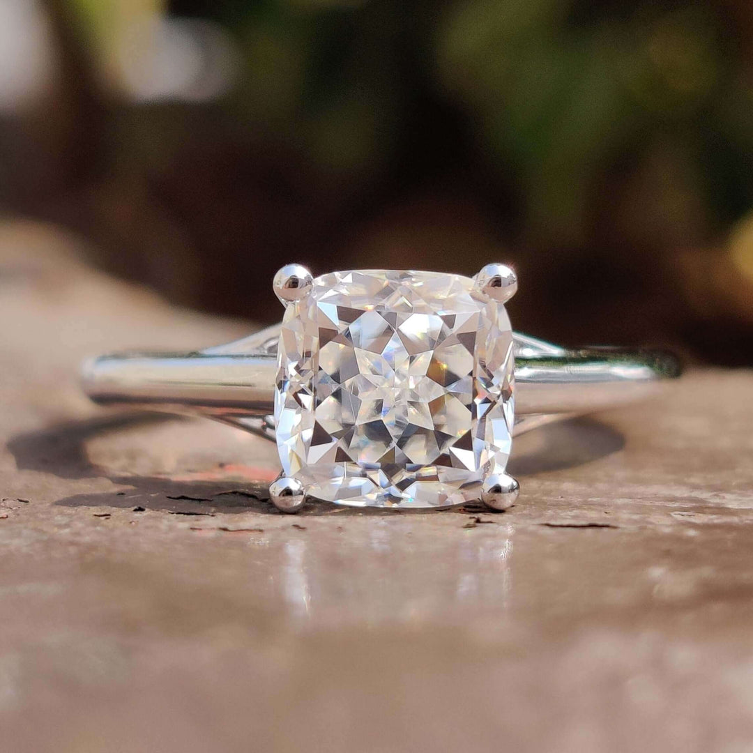 Cushion Cut Moissanite Solitaire Engagement Ring