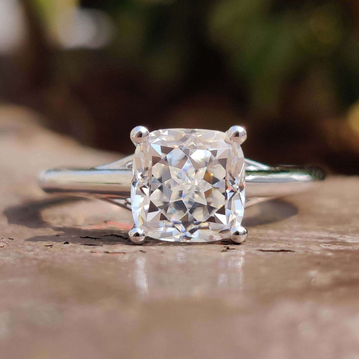 Cushion Cut Moissanite Solitaire Engagement Ring