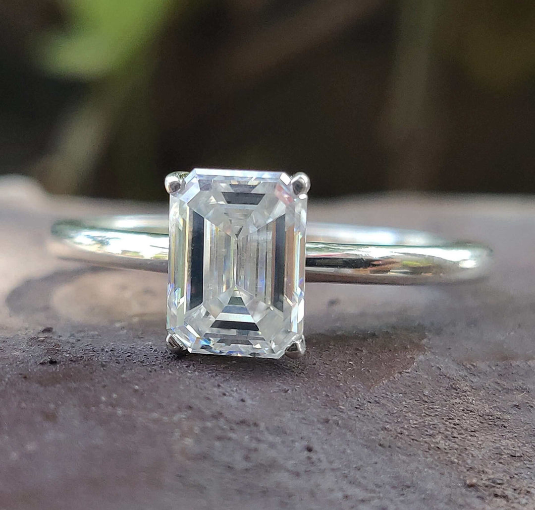 Moissanite Ring - Elegant Emerald Cut Engagement Ring
