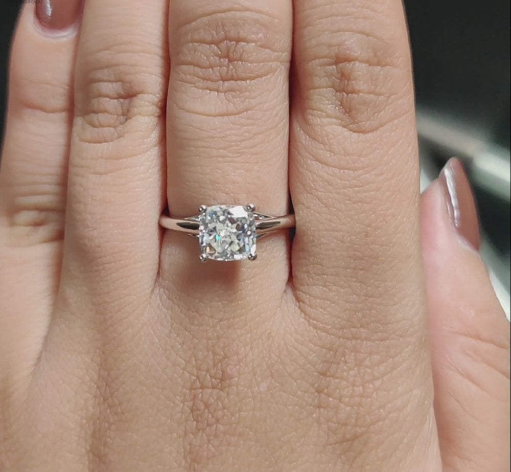 Cushion Cut Moissanite Solitaire Engagement Ring