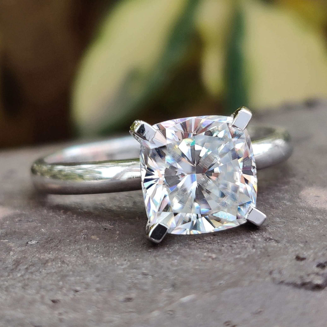 Moissanite Ring - Timeless Cushion Cut Solitaire Engagement Ring