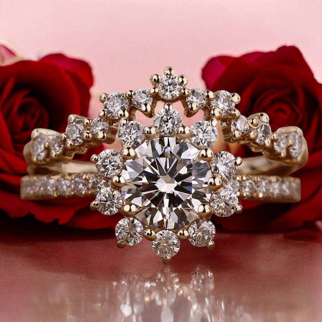 Intricate Round Brilliant Cut Wedding Set - Lab Grown Diamond Ring