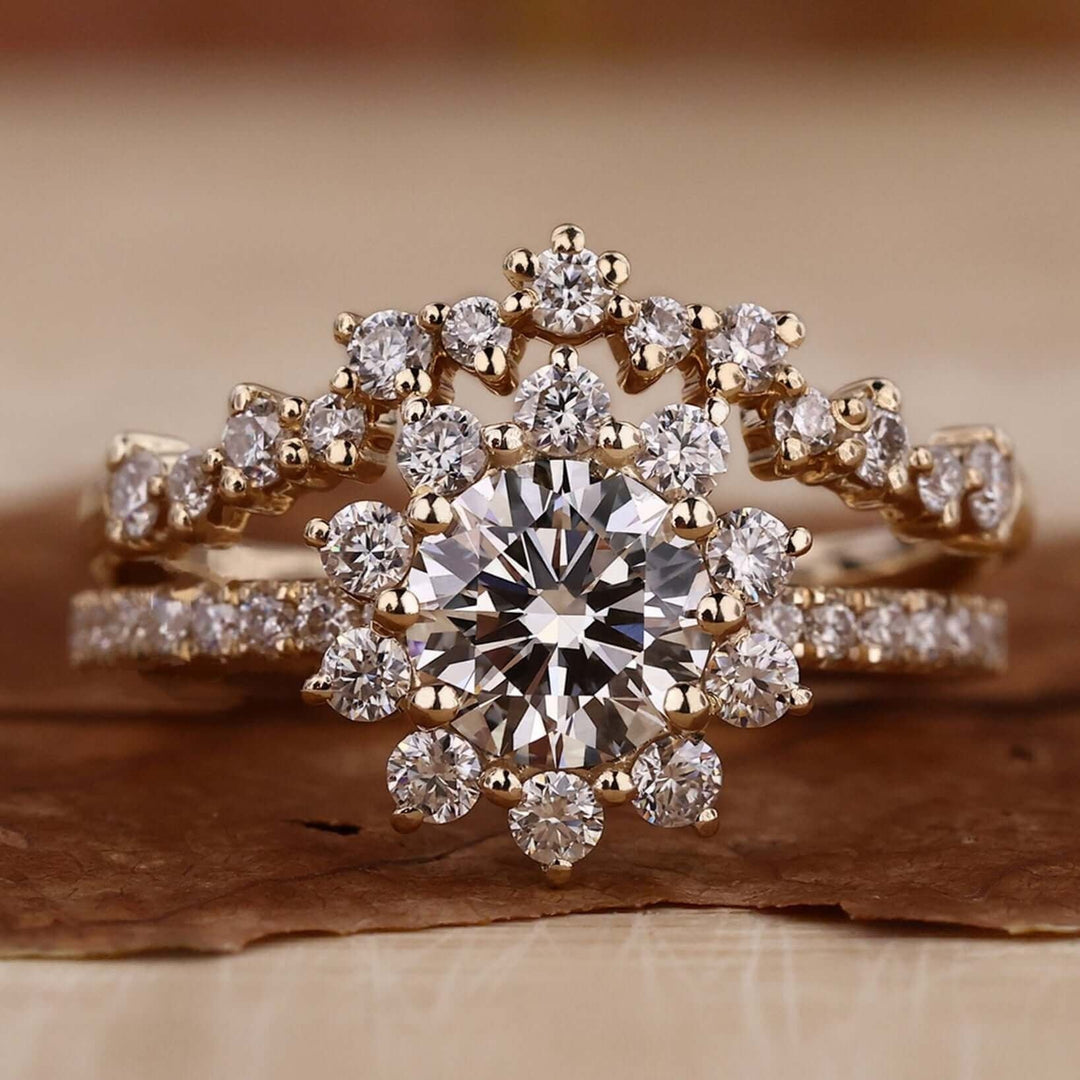 Intricate Round Brilliant Cut Wedding Set - Lab Grown Diamond Ring