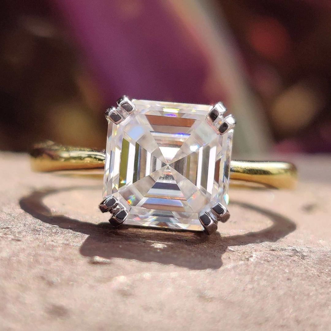 Moissanite Ring - Elegant Asscher Cut Engagement Ring