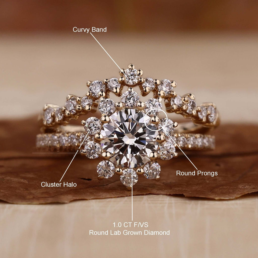 Intricate Round Brilliant Cut Wedding Set - Lab Grown Diamond Ring