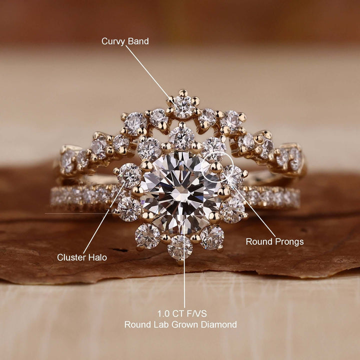 Intricate Round Brilliant Cut Wedding Set - Lab Grown Diamond Ring