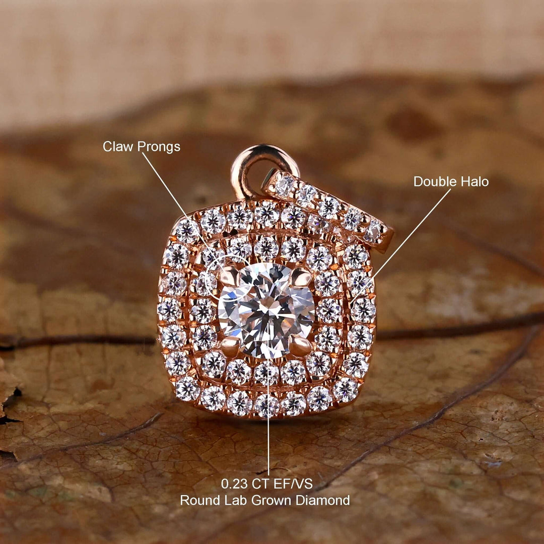 Lab Grown Diamond Pendant - Elegant Double Halo Design