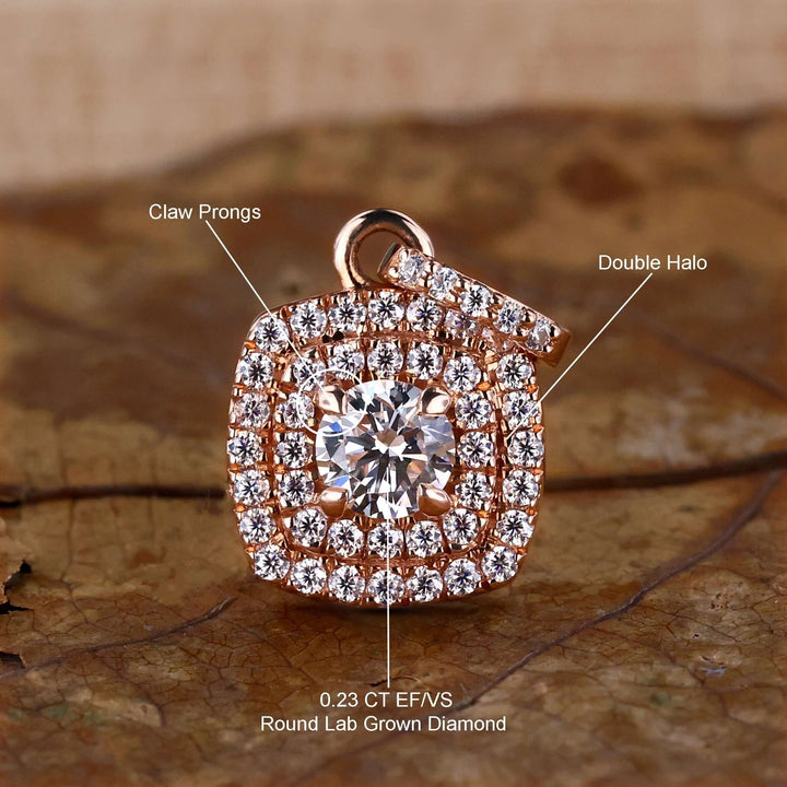 Lab Grown Diamond Pendant - Elegant Double Halo Design