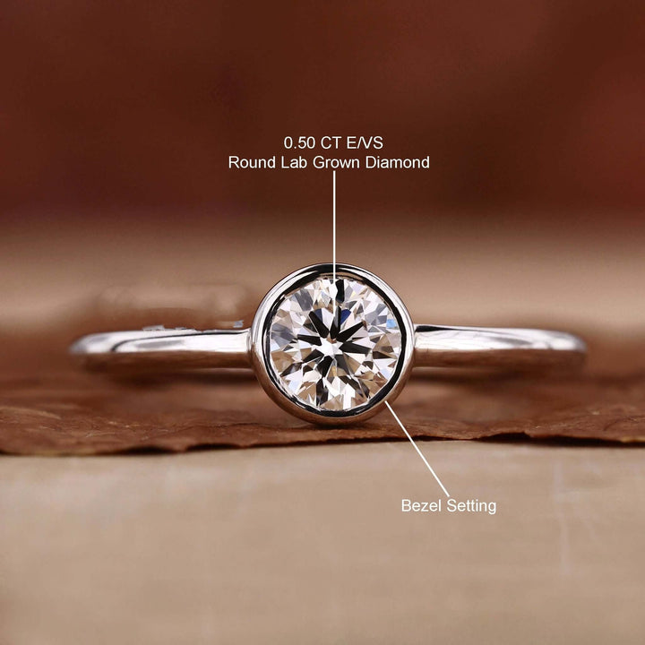 Lab Grown Diamond - Stunning Round Bezel Set Engagement Ring