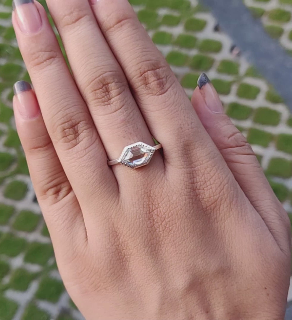 Moissanite Ring - Elegant Hexagon Engagement Ring with Milgrain Bezel