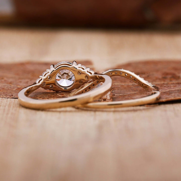Lab Grown Diamond Ring - Elegant Bridal Set with Curved Wedding Band