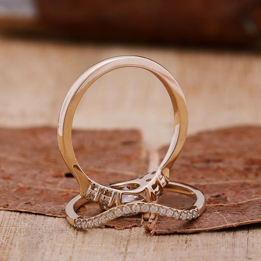 Lab Grown Diamond Ring - Elegant Bridal Set with Curved Wedding Band