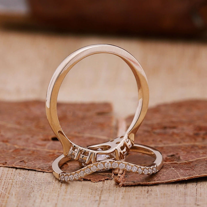 Lab Grown Diamond Ring - Elegant Bridal Set with Curved Wedding Band
