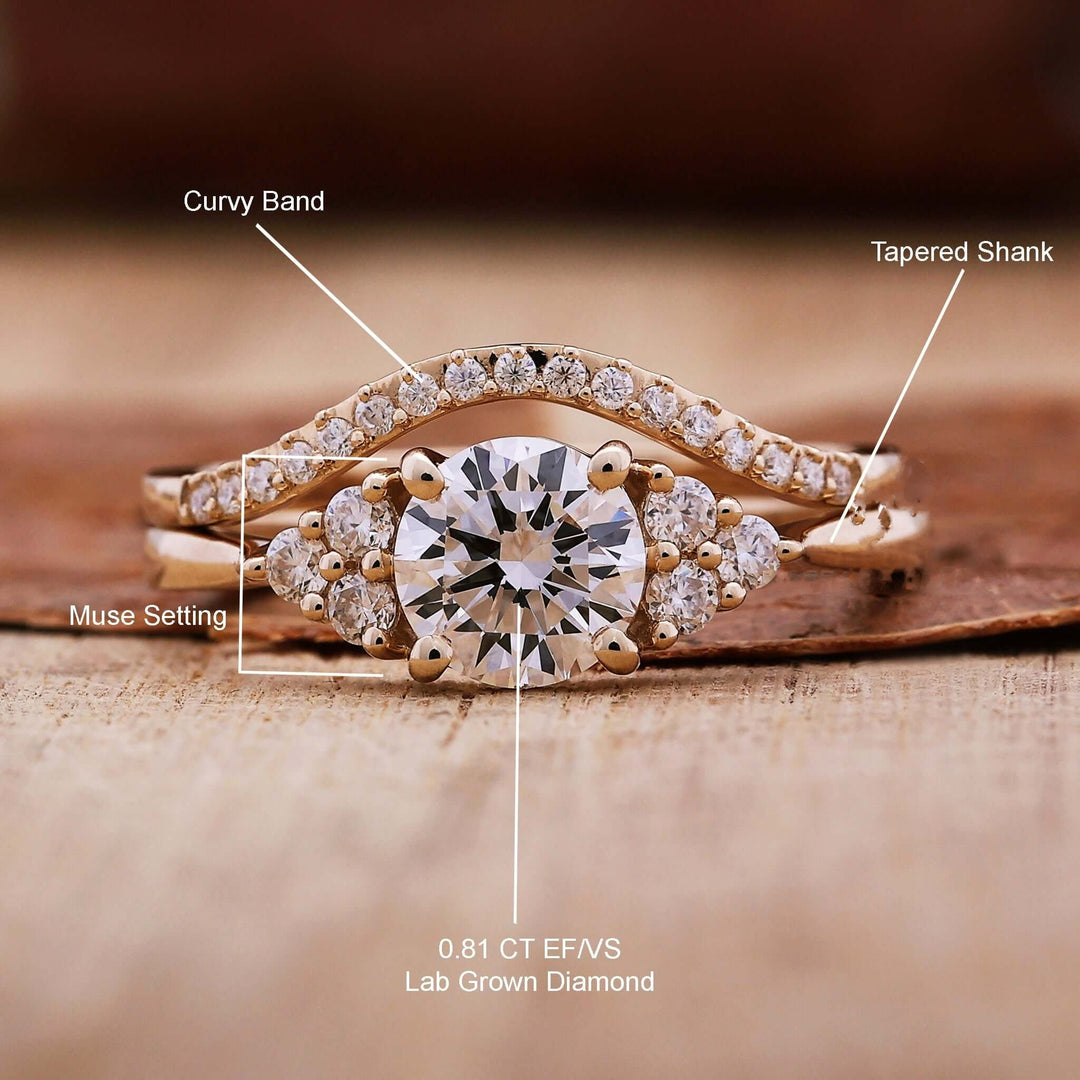 Lab Grown Diamond Ring - Elegant Bridal Set with Curved Wedding Band