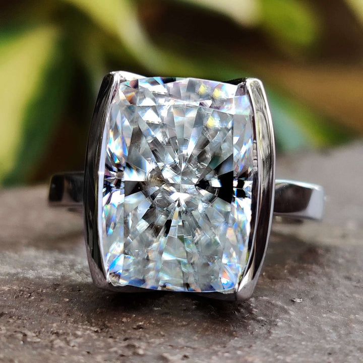 Moissanite Ring - Elegant Elongated Cushion Cut Engagement Ring
