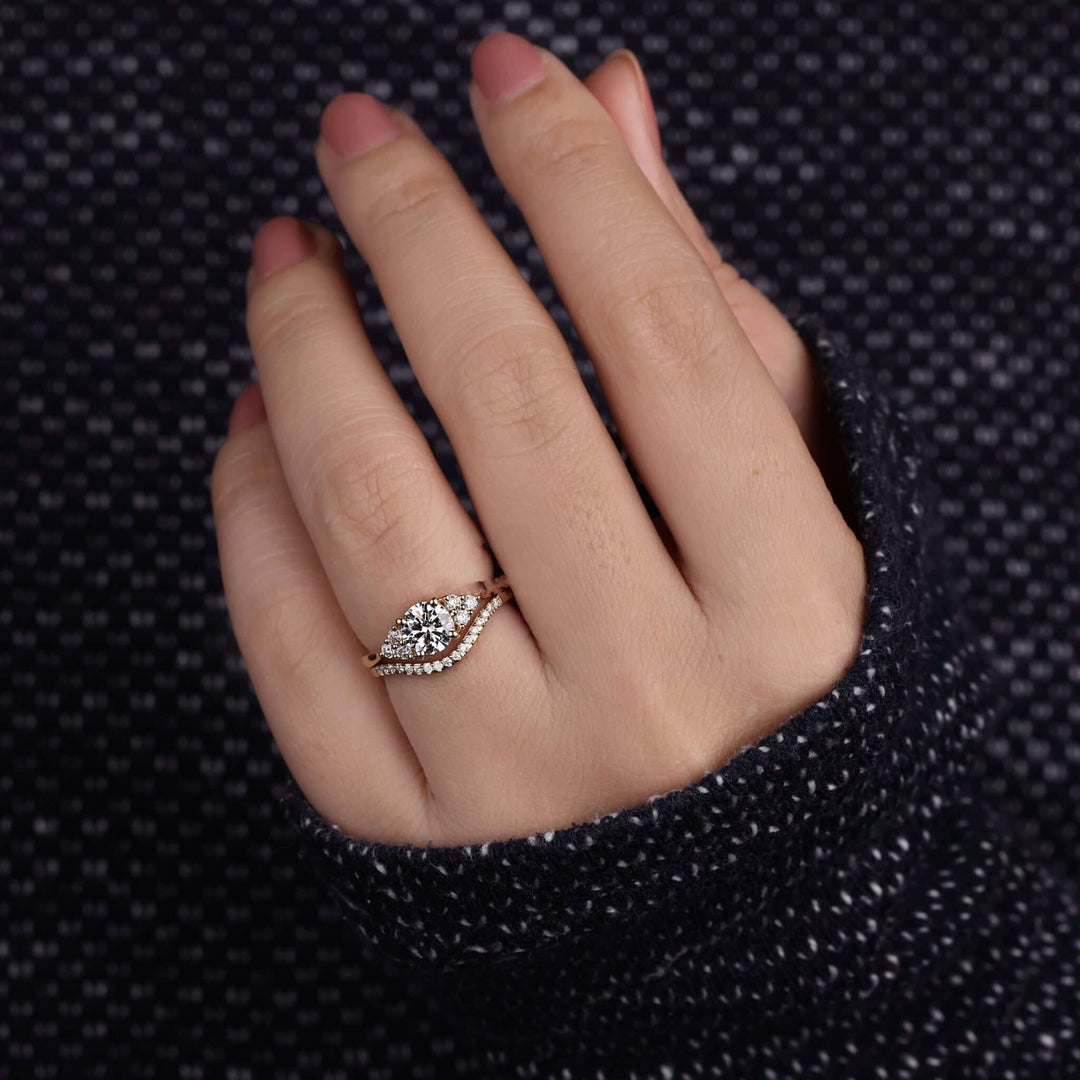 Lab Grown Diamond Ring - Elegant Bridal Set with Curved Wedding Band