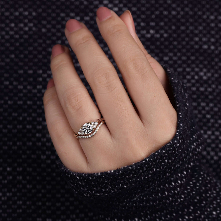 Lab Grown Diamond Ring - Elegant Bridal Set with Curved Wedding Band