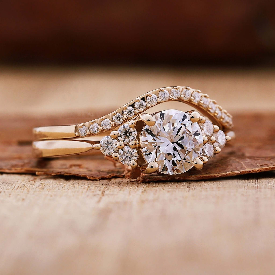 Lab Grown Diamond Ring - Elegant Bridal Set with Curved Wedding Band