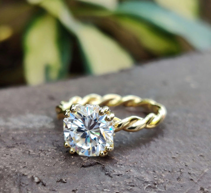Moissanite Ring – Octagon Halo Engagement Band & Custom Prongs