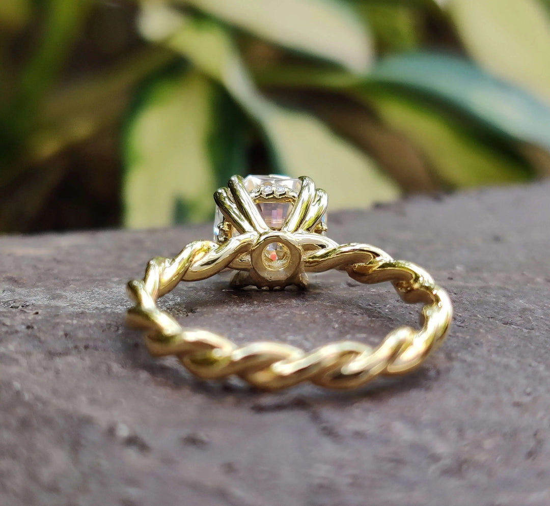 Moissanite Ring – Octagon Halo Engagement Band & Custom Prongs