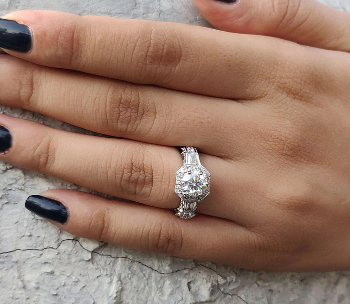 Moissanite Ring – Vintage Baguette Cut Art Deco Engagement Band
