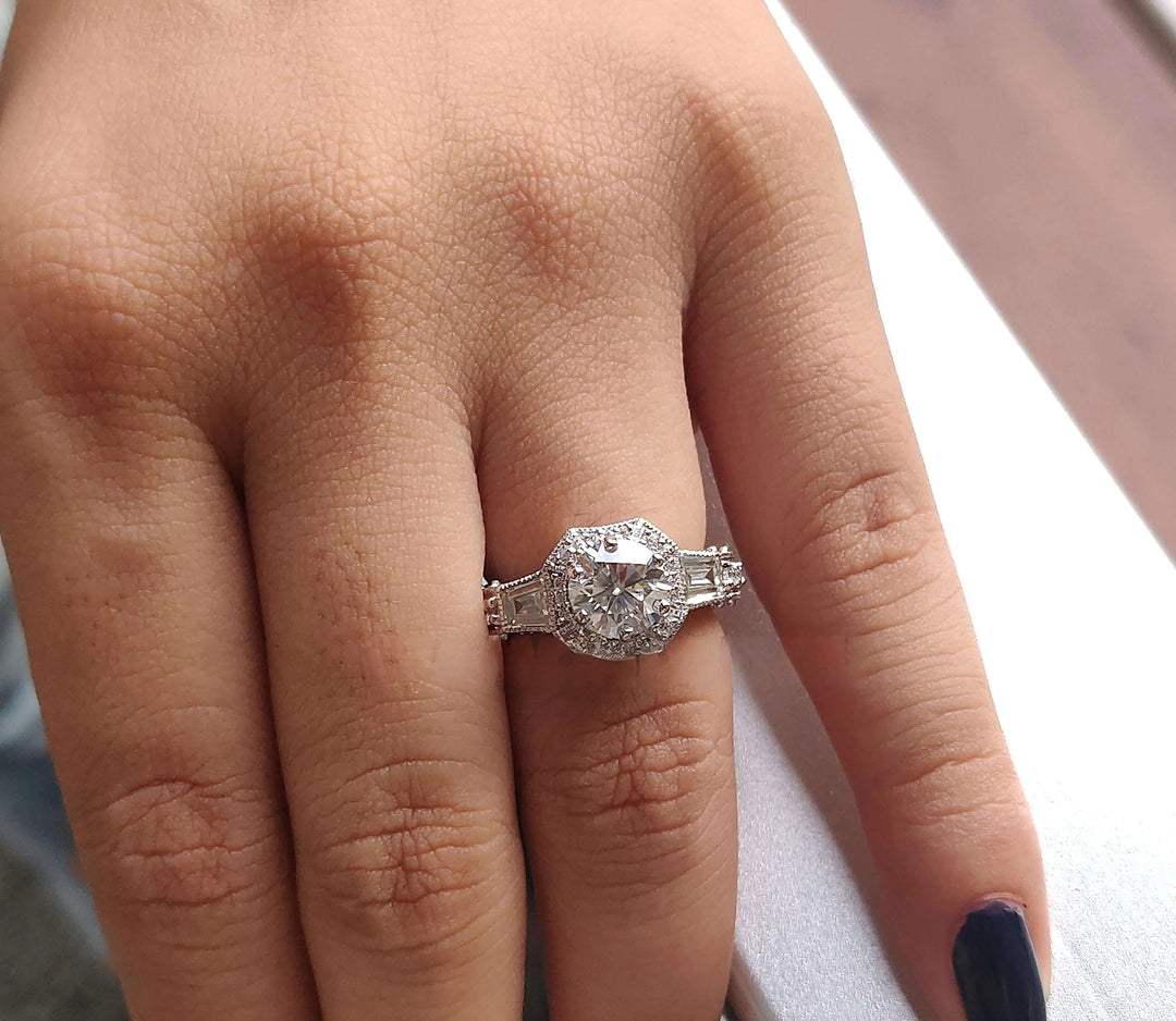 Moissanite Ring – Vintage Baguette Cut Art Deco Engagement Band