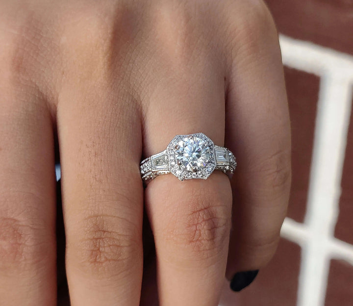 Moissanite Ring – Vintage Baguette Cut Art Deco Engagement Band
