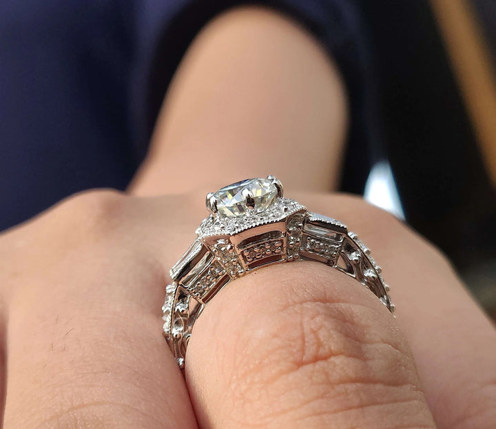 Moissanite Ring – Vintage Baguette Cut Art Deco Engagement Band