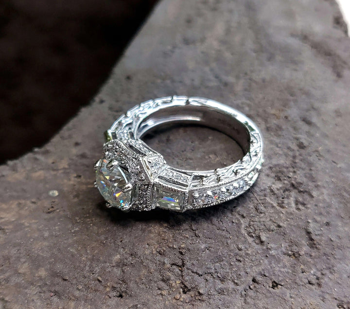Moissanite Ring – Vintage Baguette Cut Art Deco Engagement Band