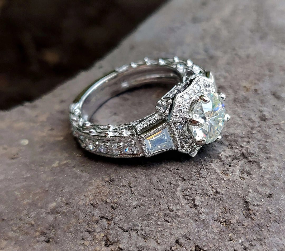 Moissanite Ring – Vintage Baguette Cut Art Deco Engagement Band