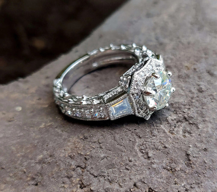 Moissanite Ring – Vintage Baguette Cut Art Deco Engagement Band