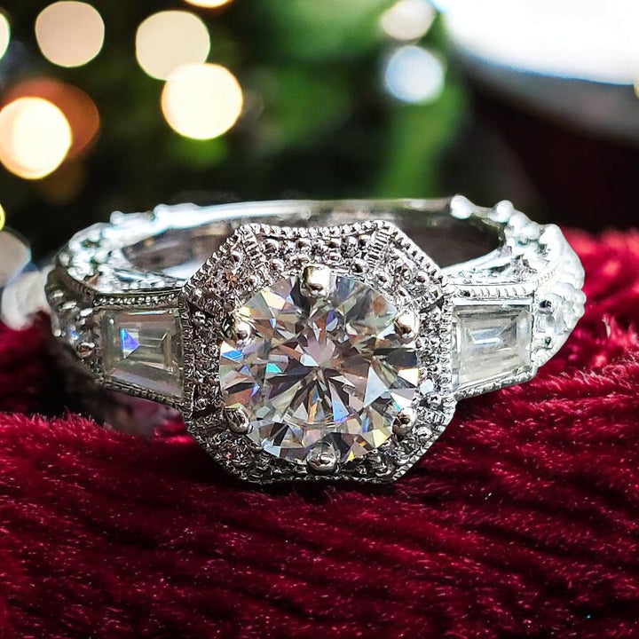 Moissanite Ring – Vintage Baguette Cut Art Deco Engagement Band