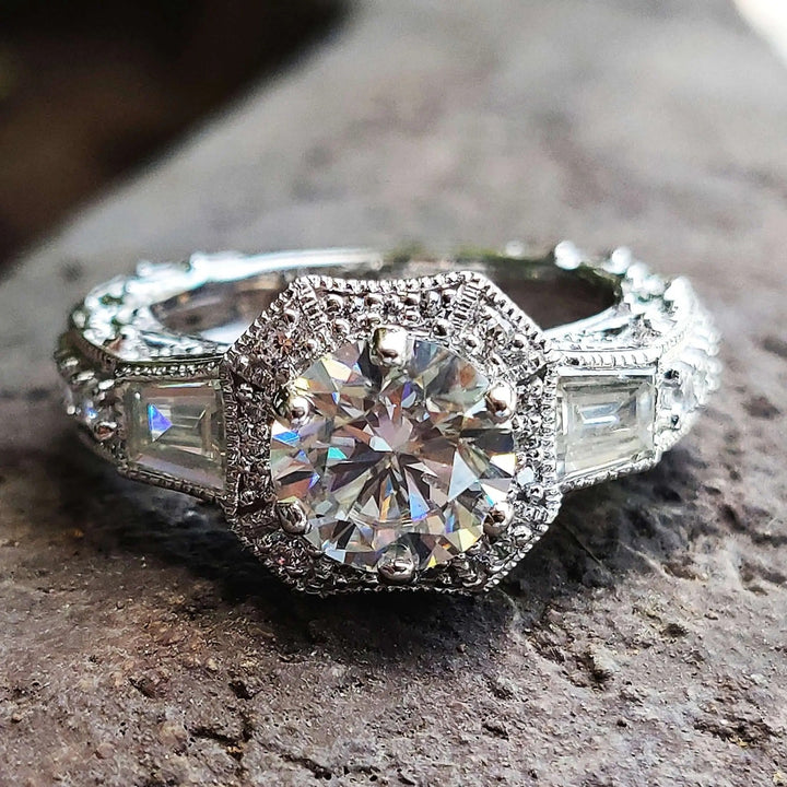 Moissanite Ring – Vintage Baguette Cut Art Deco Engagement Band