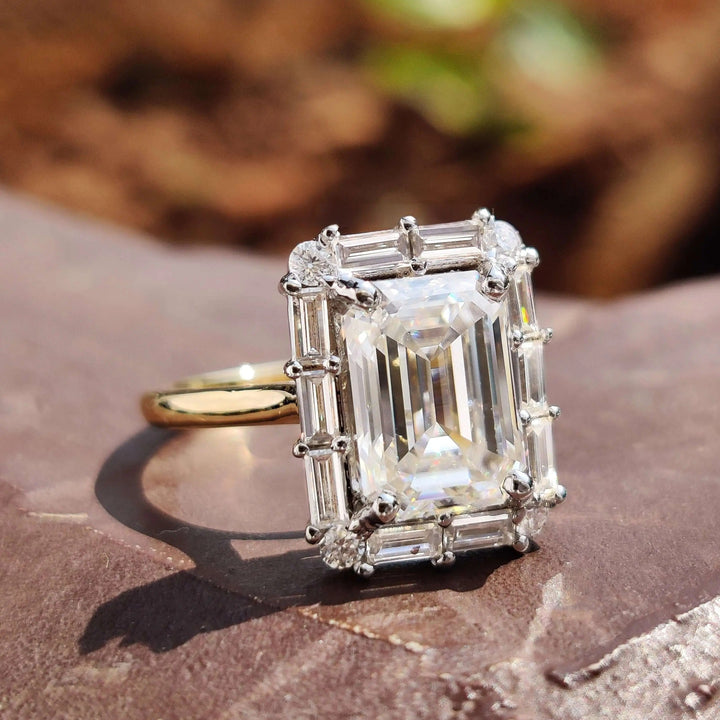 Moissanite Ring – Vintage Emerald Cut & Cathedral Engagement Band