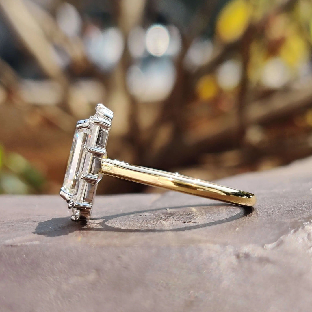 Moissanite Ring – Vintage Emerald Cut & Cathedral Engagement Band