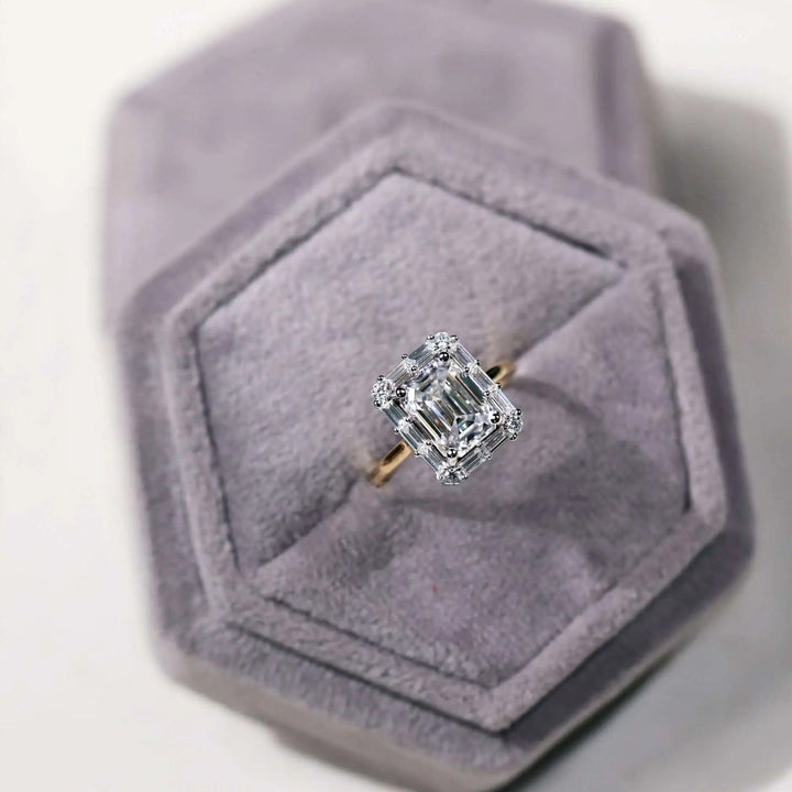 Moissanite Ring – Vintage Emerald Cut & Cathedral Engagement Band