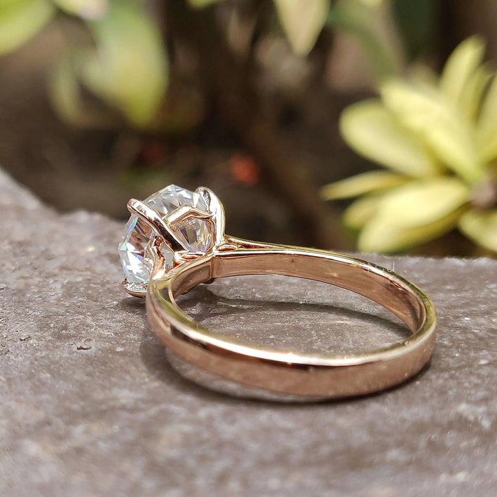 Moissanite Ring – Octagon Cut Engagement Band with Rose Gold Setting