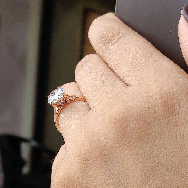 Moissanite Ring – Octagon Cut Engagement Band with Rose Gold Setting