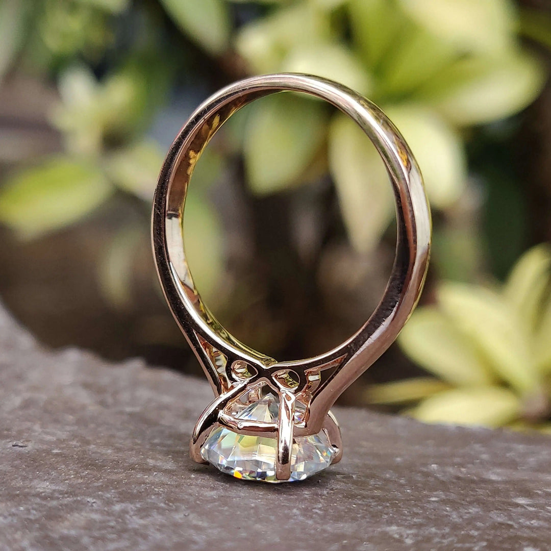 Moissanite Ring – Octagon Cut Engagement Band with Rose Gold Setting