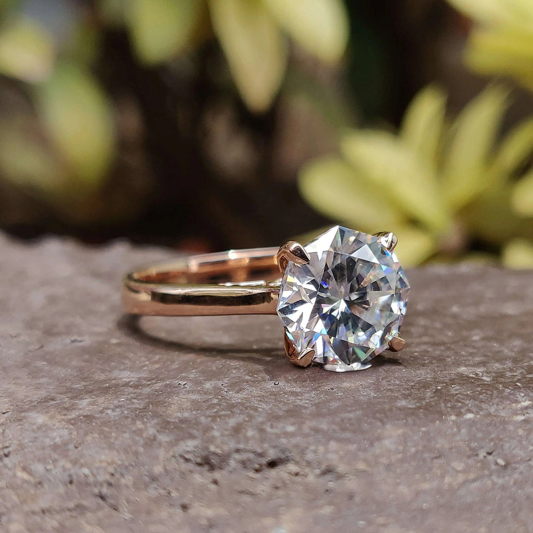 Moissanite Ring – Octagon Cut Engagement Band with Rose Gold Setting