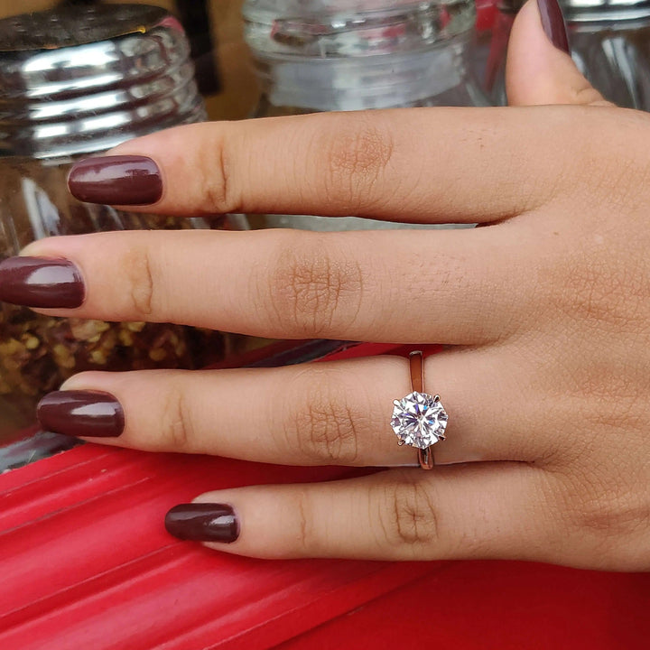 Moissanite Ring – Octagon Cut Engagement Band with Rose Gold Setting