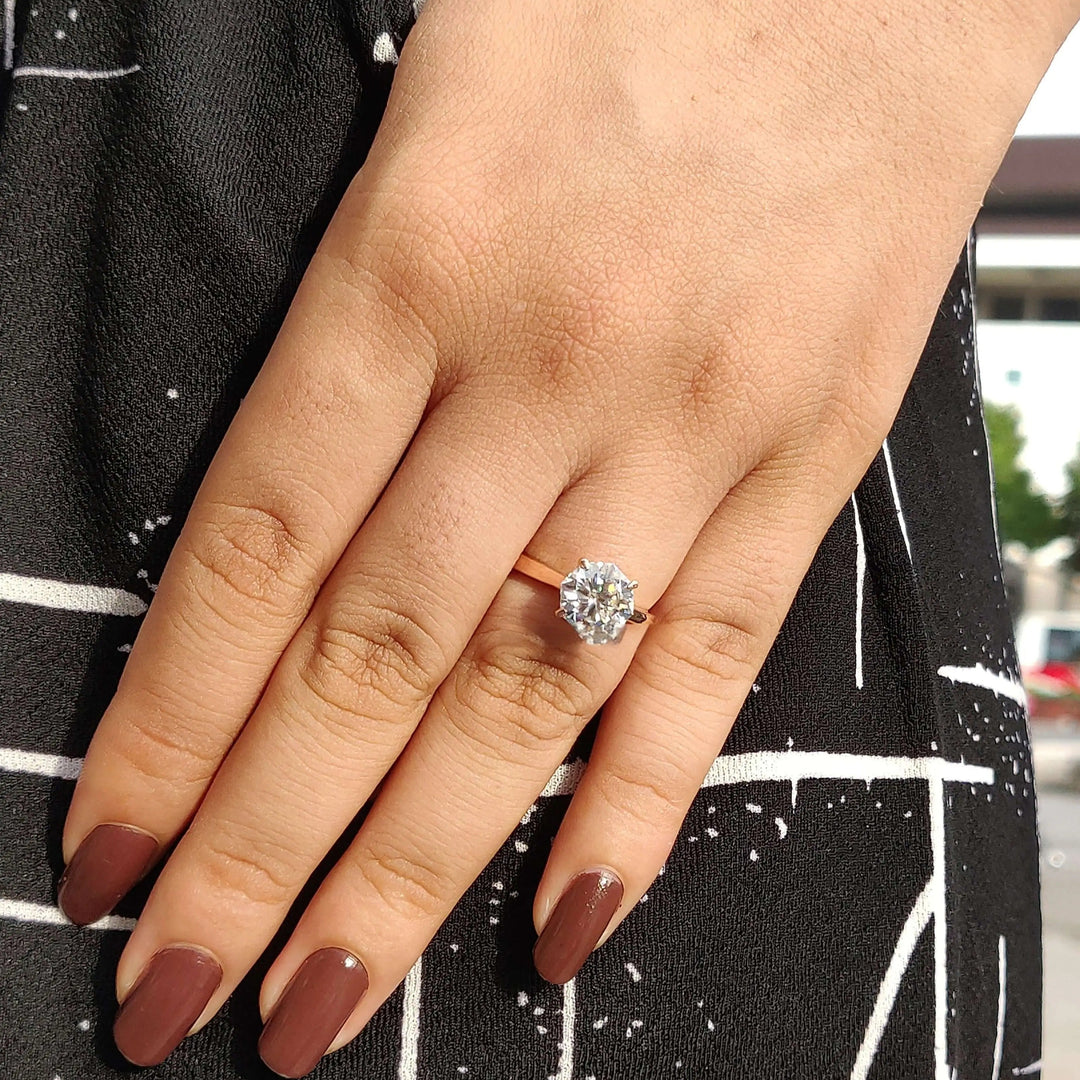 Moissanite Ring – Octagon Cut Engagement Band with Rose Gold Setting