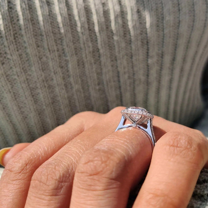 Cushion Cut Moissanite Halo Engagement Ring