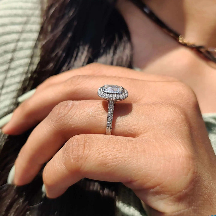 Cushion Cut Moissanite Halo Engagement Ring
