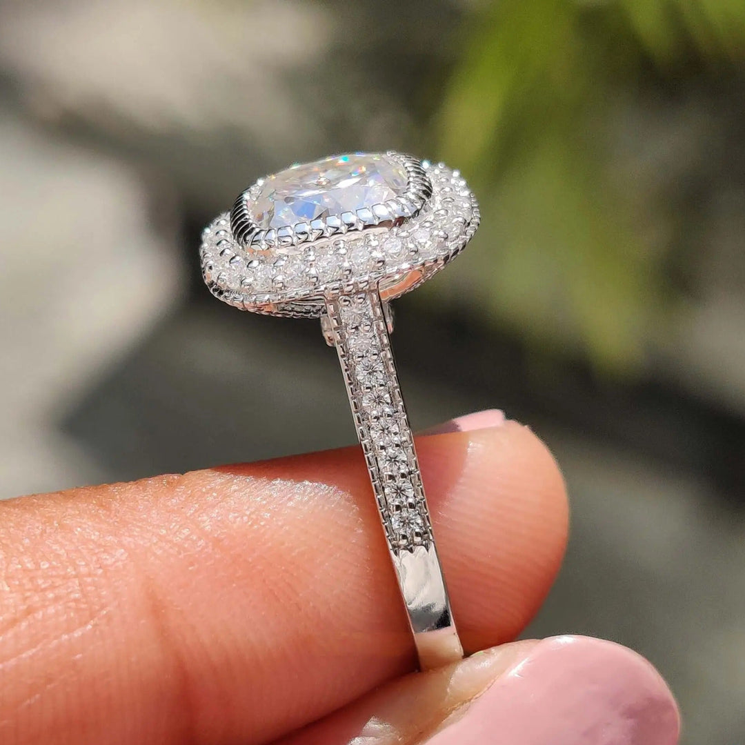 Cushion Cut Moissanite Halo Engagement Ring