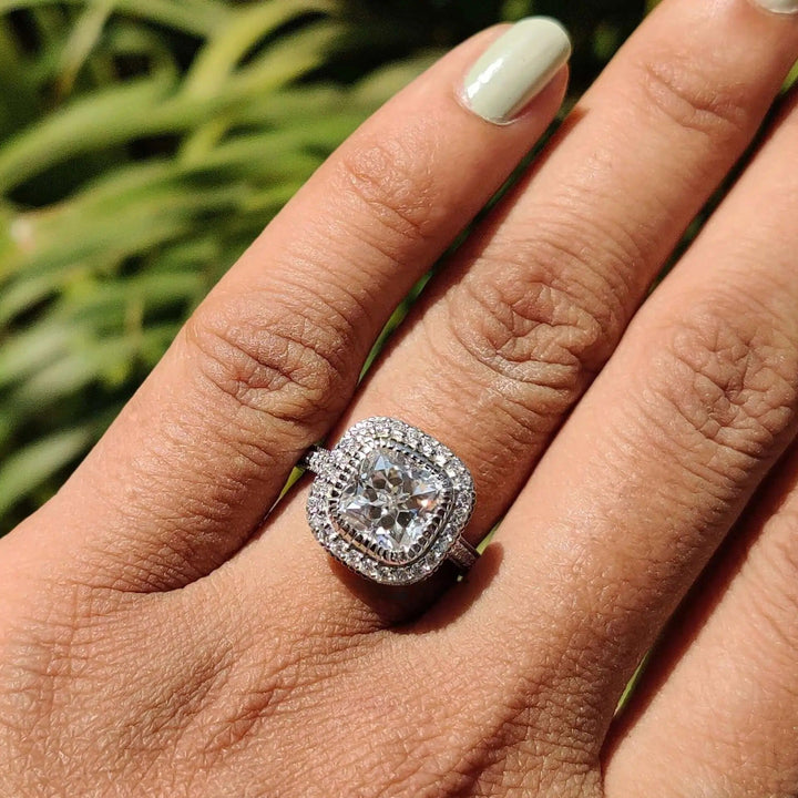 Cushion Cut Moissanite Halo Engagement Ring