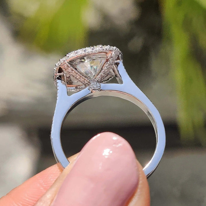 Cushion Cut Moissanite Halo Engagement Ring