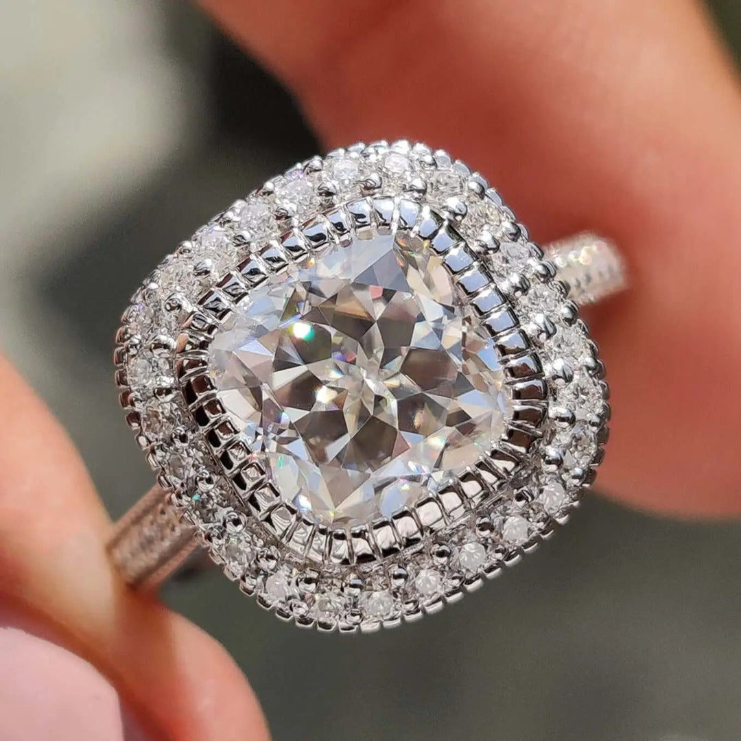 Cushion Cut Moissanite Halo Engagement Ring
