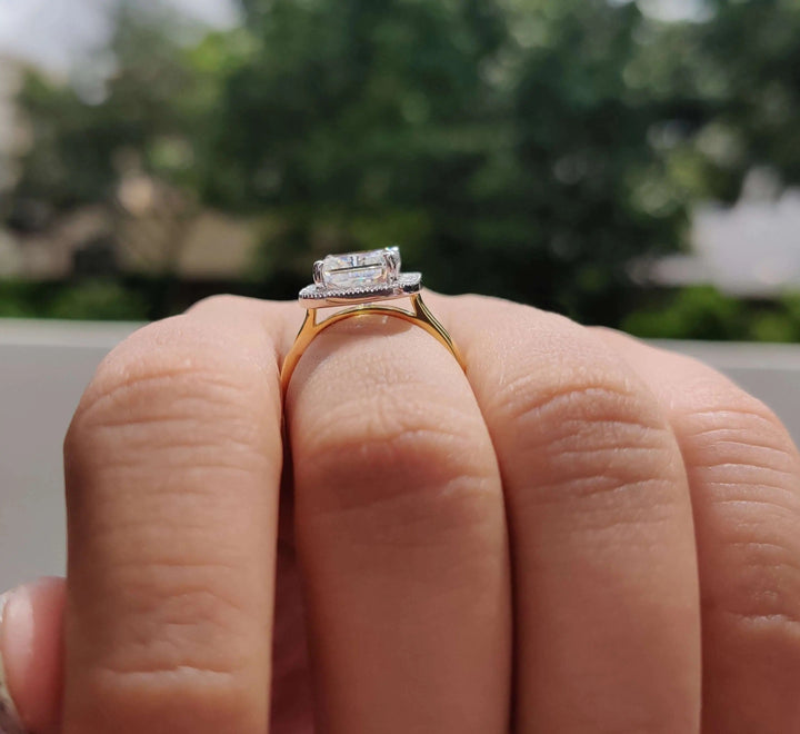 Radiant Cut Moissanite Halo Engagement Ring
